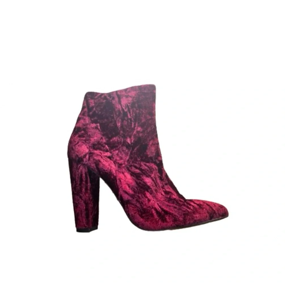 Jessica Simpson Burgundy Crushed Velvet Heeled Boots Size 6 Women’s - Picture 9 of 16